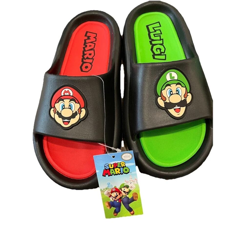 Nintendo Super Mario Luigi Little & Big Boys Slides Sandals, Size 4, Red/Green
